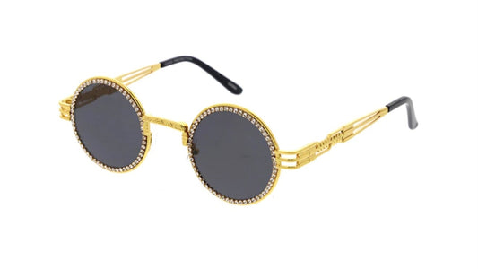 Rhinestone Embellished Round High Fashion Sunglasses